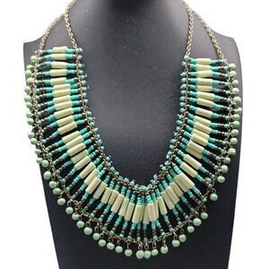 Turquoise & Gemstone Beaded Collar Cleopatra Style Necklace 20" Vintage Handmade